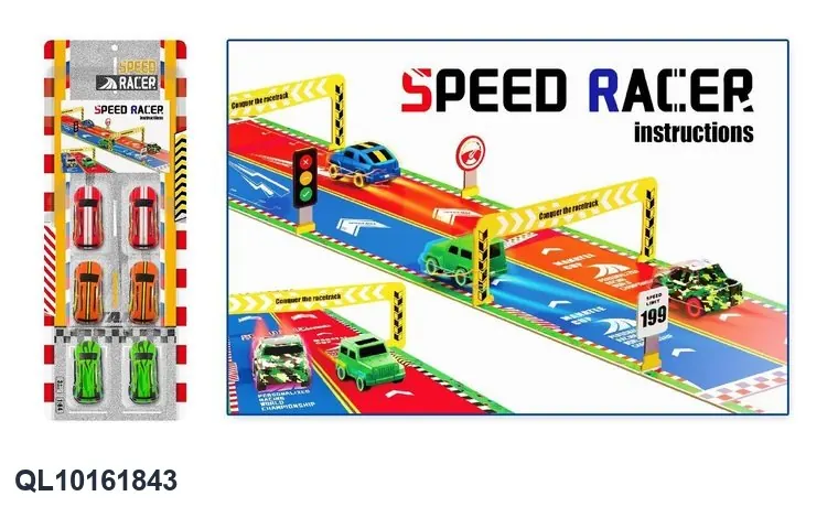 Creative Racing Track Combination (with 6 pull-back alloy iron cars) Hang Card wholesale from Qili Toys