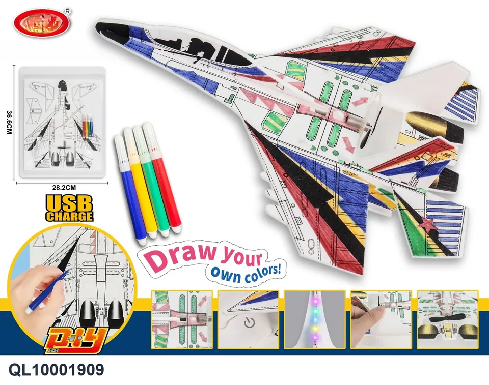 DIY Painted Electric Flying Hand-Thrown Airplane (electricity included) Blister Board wholesale from Qili Toys
