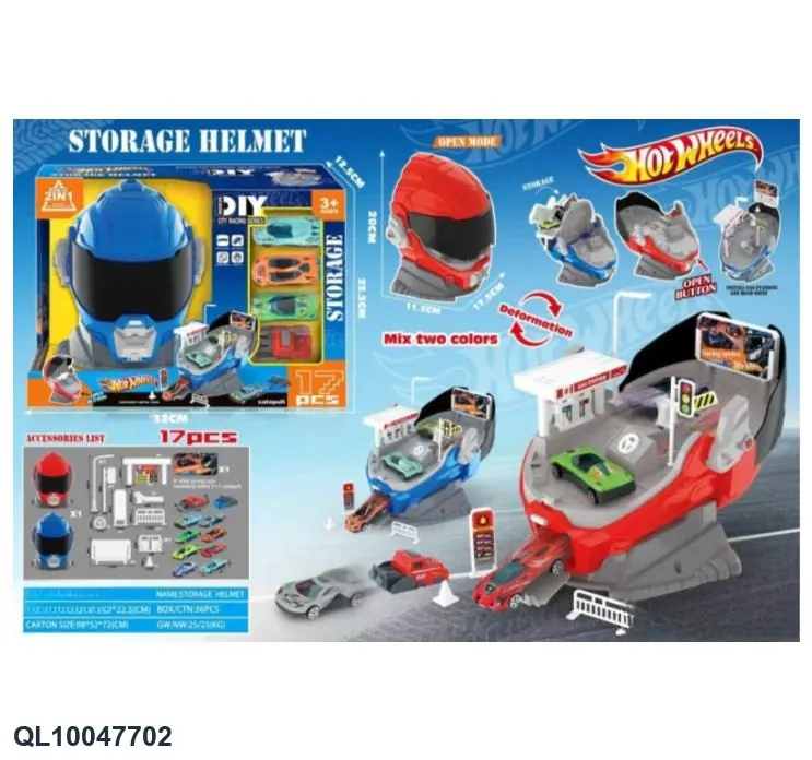 Die-Cast Racing Helmet Police Parking Lot (2 metal cars) Window Box wholesale from Qili Toys