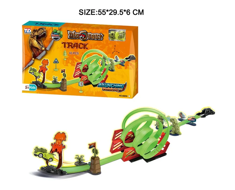 Extremely Fast Pull-Back Dinosaur Track (with 1 car) Window Box wholesale from Qili Toys