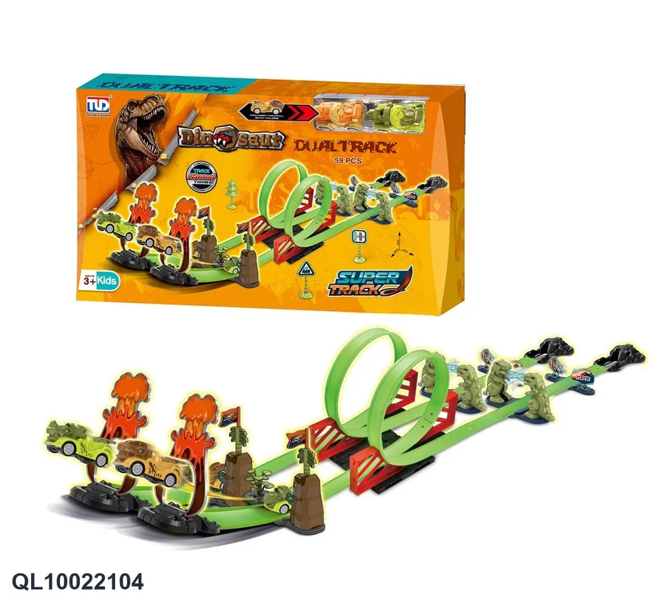 Extremely Fast Pull-Back Dinosaur Track (with 2 cars) Window Box wholesale from Qili Toys