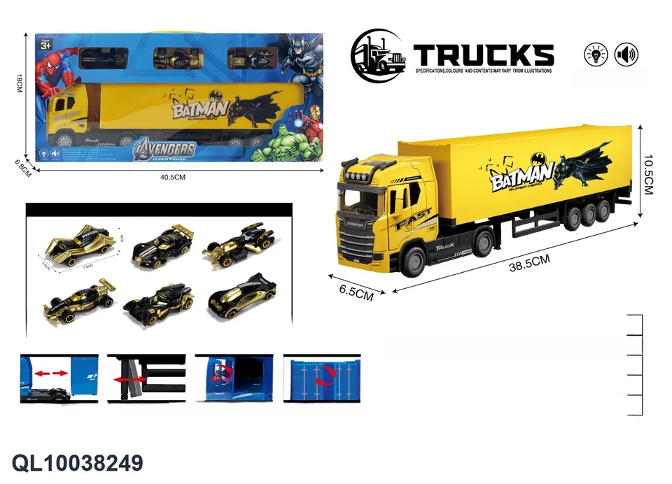 Inertia Car With Light And Sound Container Bat Hero With 3 Alloy Cars Window Box wholesale from Qili Toys