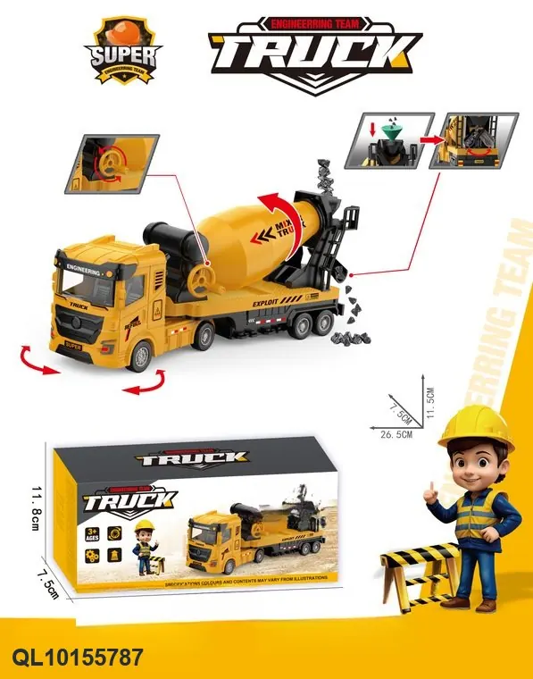 Inertia Construction Mixer Truck ABS Color Box wholesale from Qili Toys
