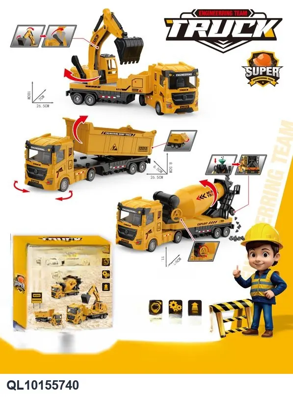 Inertia Construction Truck ABS Sealed Color Box/3 Pieces wholesale from Qili Toys