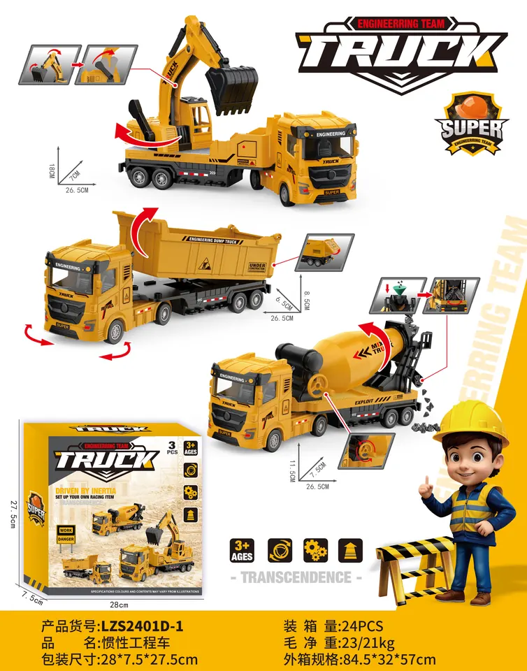 Inertia Construction Truck ABS Sealed Color Box/3 Pieces wholesale from Qili Toys