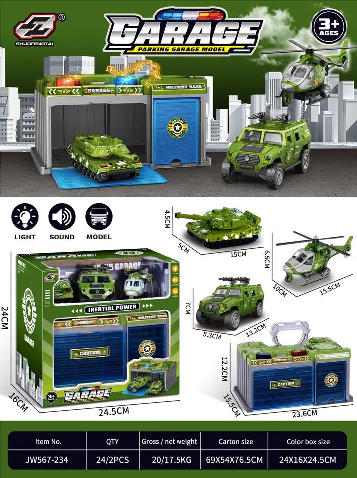 Inertial Military Vehicle Lighting And Music Storage Garage Set Window Box wholesale from Qili Toys