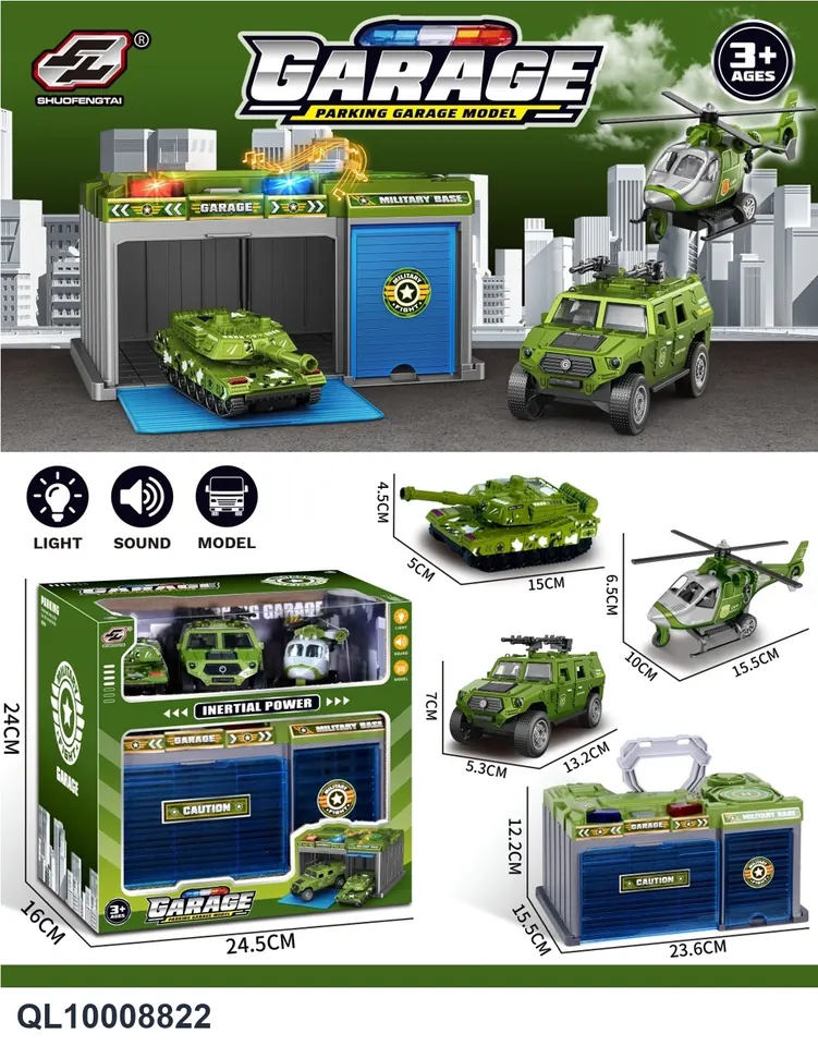 Inertial Military Vehicle Lighting And Music Storage Garage Set Window Box wholesale from Qili Toys
