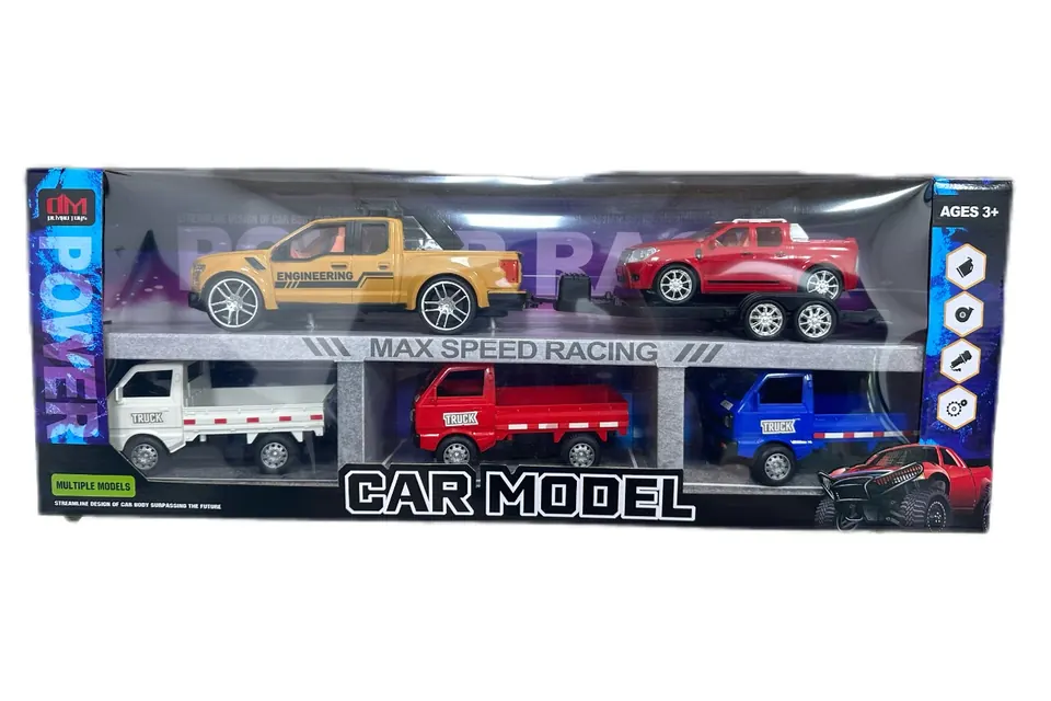 Inertial Simulation Vehicle Double-Decker Parking Lot With 3 Liuzhou Vehicles And 1 Engineering Trailer (red, blue) Window Box wholesale from Qili Toys