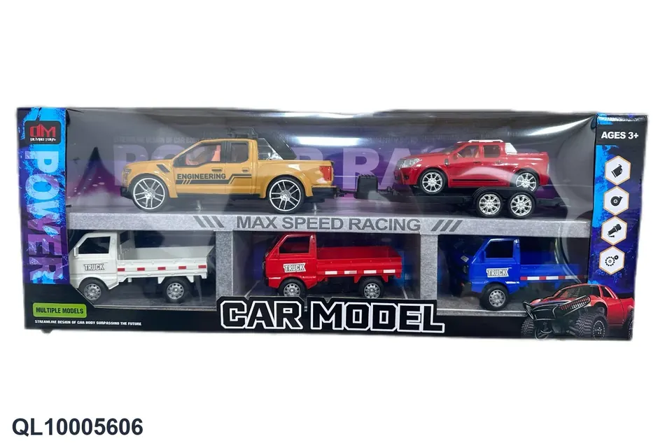 Inertial Simulation Vehicle Double-Decker Parking Lot With 3 Liuzhou Vehicles And 1 Engineering Trailer (red, blue) Window Box wholesale from Qili Toys