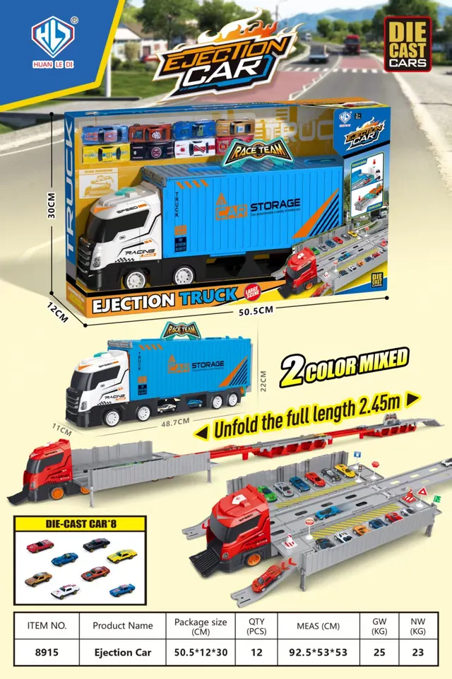 Kinetic Launch System For European-Style Trucks, With A Cargo Area And Eight Alloy Cars, Plus A 2.45-Meter Dual-Launch Track. Display Box wholesale from Qili Toys