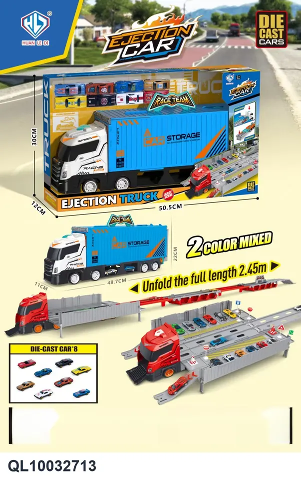 Kinetic Launch System For European-Style Trucks, With A Cargo Area And Eight Alloy Cars, Plus A 2.45-Meter Dual-Launch Track. Display Box wholesale from Qili Toys
