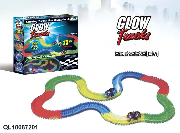 Night-Glow Track Cars (220 pieces, requires 1 aa battery - batteries not included) Color Box wholesale from Qili Toys