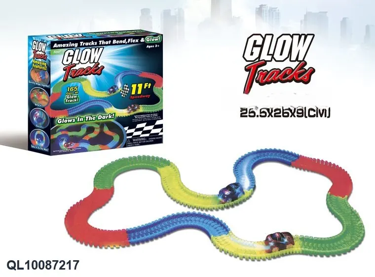 Night-Glow Track Cars (165 pieces, requires 1 aa battery - batteries not included) Color Box wholesale from Qili Toys