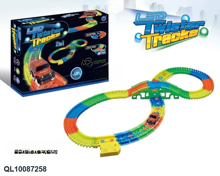 Night-Illuminated Track (139 track sections, 4 bridge supports, with music, includes 1 aa battery battery not included). Color Box wholesale from Qili Toys