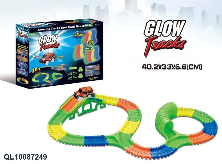 Night-Time Track (128 track pieces, 16 caves, 4 bridge supports, 2 split tracks, 1 aa battery battery not included) Color Box wholesale from Qili Toys