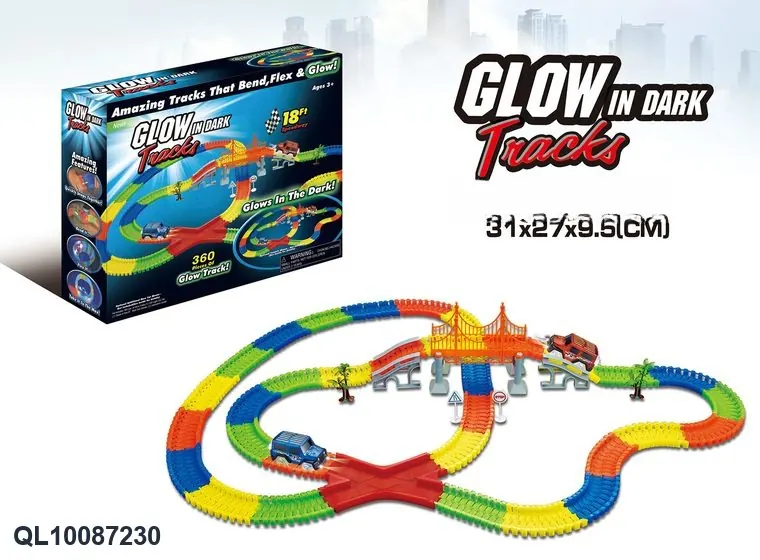 Night-Vision Track Cars (330 pieces, with 2 cars, powered by 2 aa batteries batteries not included) Color Box wholesale from Qili Toys