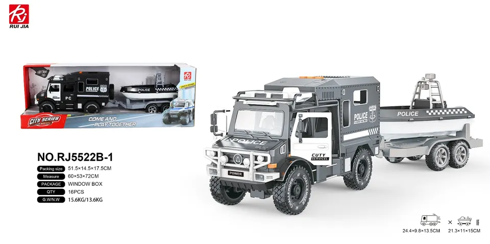 Police Car-Double Door-Sound And Light Inertial Tow Speed Boat Display Box wholesale from Qili Toys