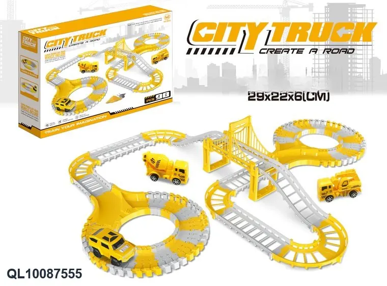 Rapid Electric Engineering Track Car (without flashing lights, 98 pieces, requires 1 aa battery - not included) Color Box wholesale from Qili Toys