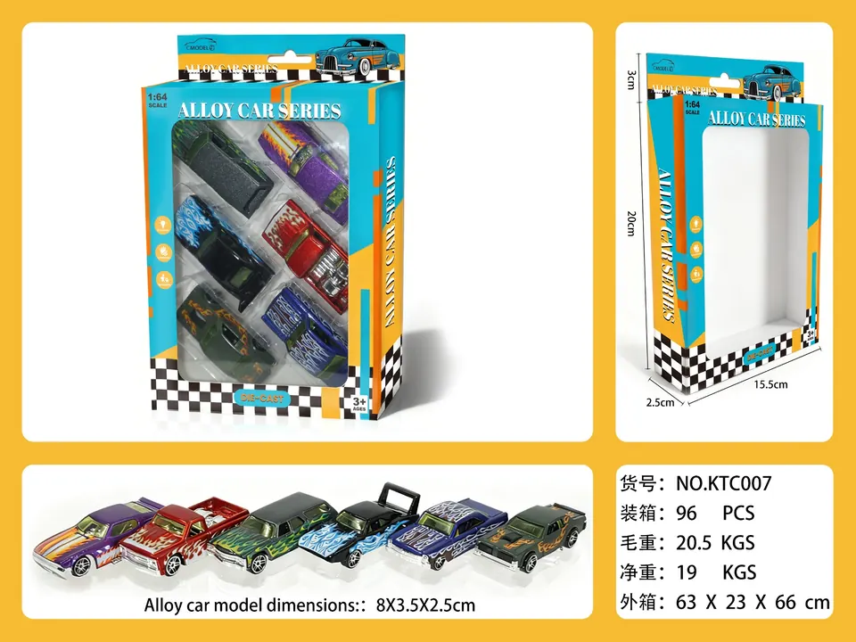 Six 1:64 Scale Alloy Cars, All American-Made. Window Box wholesale from Qili Toys