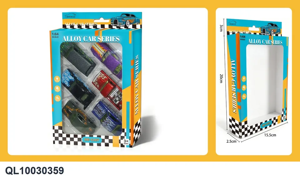 Six 1:64 Scale Alloy Cars, All American-Made. Window Box wholesale from Qili Toys