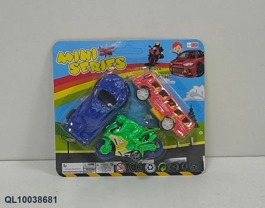 Sliding Solid Color Bus Sports Car Motorcycle (3 pieces) Blister Board wholesale from Qili Toys