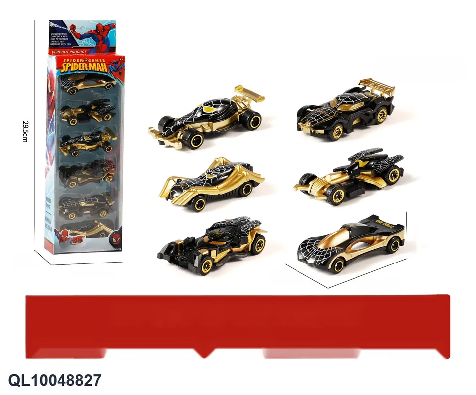Spider Hero Sliding Alloy Car Black 6 Pieces 1:64 Window Box wholesale from Qili Toys