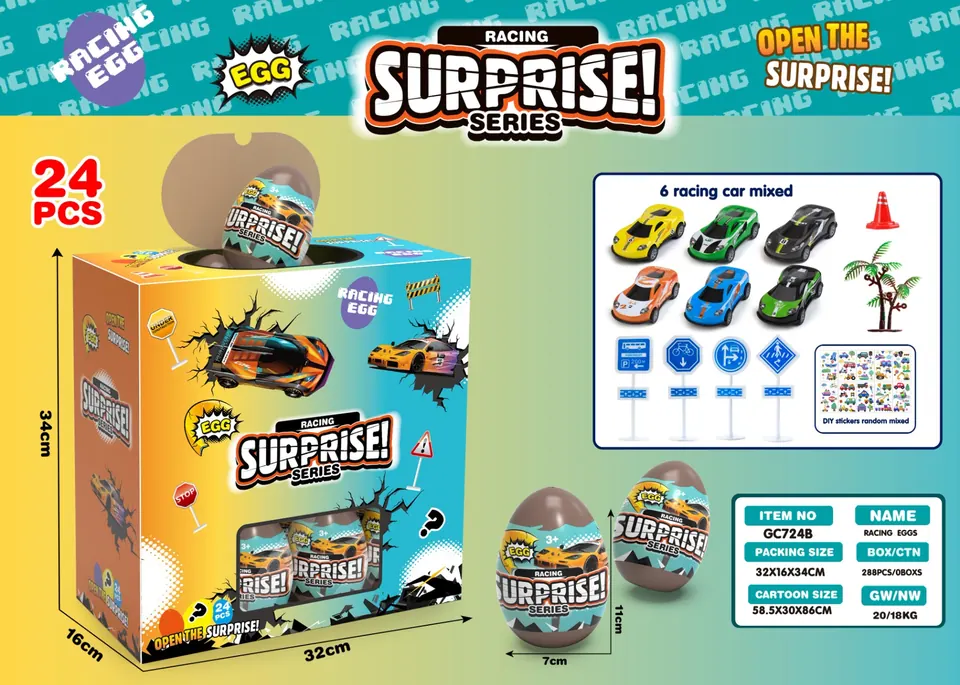 Surprise Egg Blind Box Puzzle Car Realistic Racing Car Returnable Tin Alloy Car, 4 Models Mixed (24 pieces per set) Window Box wholesale from Qili Toys