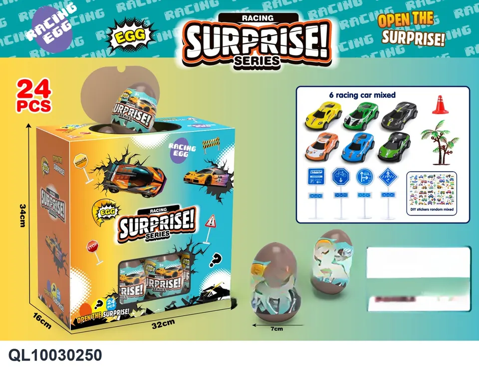 Surprise Egg Blind Box Puzzle Car Realistic Racing Car Returnable Tin Alloy Car, 4 Models Mixed (24 pieces per set) Window Box wholesale from Qili Toys