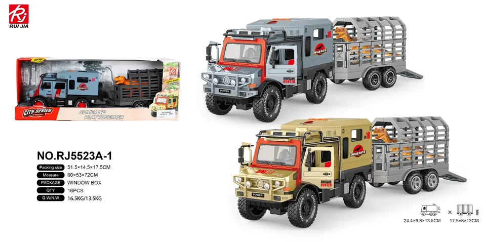 Unimog Dinosaur Camper Two-Door Sound And Light Inertia Dinosaur Trailer Display Box wholesale from Qili Toys