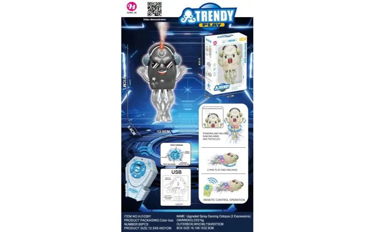 Upgraded Version Of Remote Control Octopus (usb charging, colorful lights, spray, with 4 dynamic music to switch freely, dark gray and beige with two expressions, contains a 3.7v lithium battery, with charging cable) Window Box wholesale from Qili Toys
