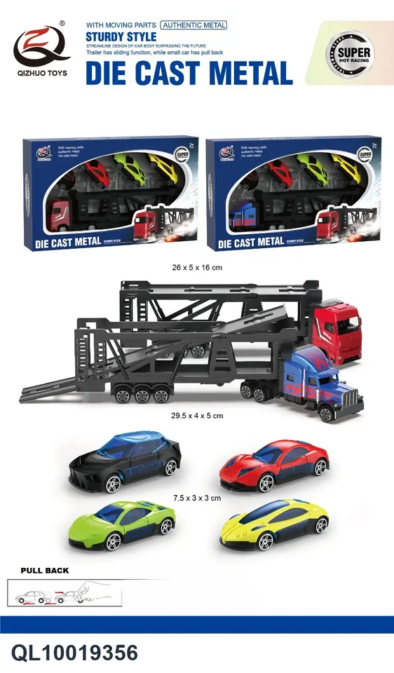 1: 64 Alloy Tractor Combination (two sliding alloy trailers) (four sliding alloy sports cars) Window Box wholesale from Qili Toys