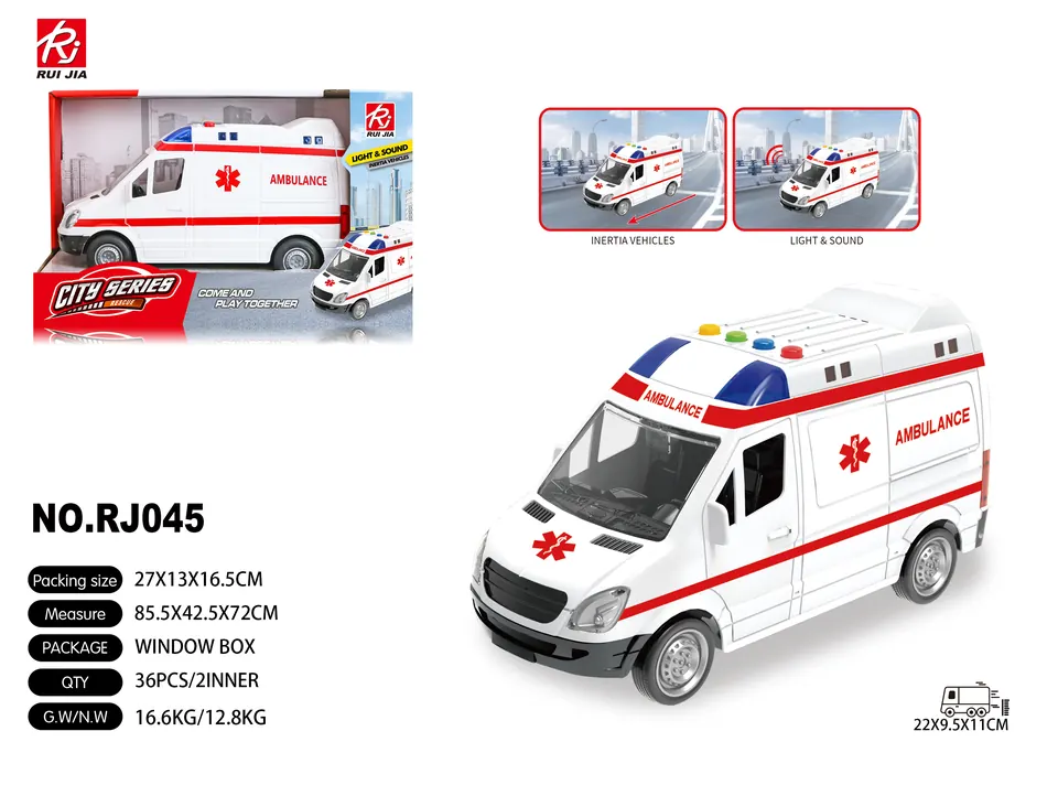 1:16 Ambulance: Inertia, Lights, And Sound Effects. Display Box wholesale from Qili Toys