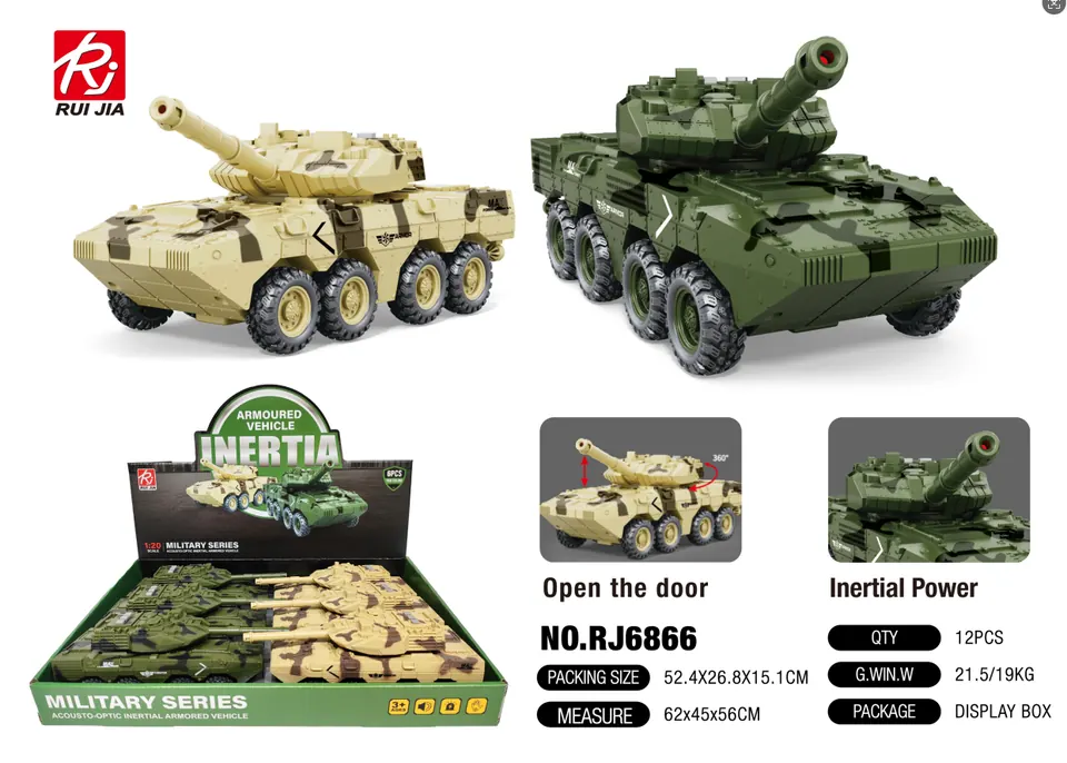 1:18 Scale Armored Tank Display Case - Includes Inertia, Lights, And Sound (1 set of 6 tanks) Display Box wholesale from Qili Toys