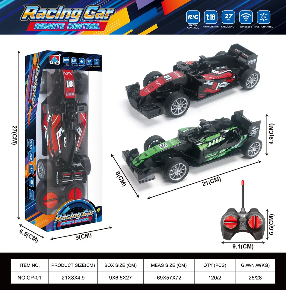 1:18 Scale F1 Remote Control Car [Battery Not Included] Window Box wholesale from Qili Toys