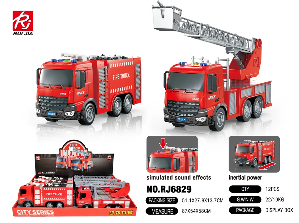 1:18 Scale Fire Rescue Toy Set - With Inertia, Lights, And Sound (set of 6) Display Box wholesale from Qili Toys