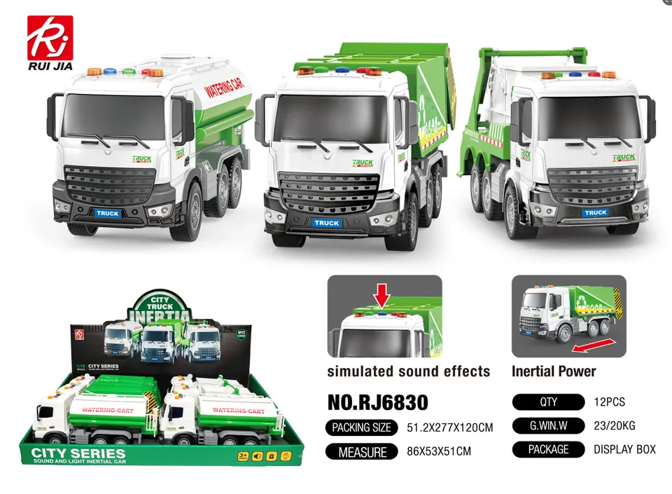 1:18 Waste Collection Vehicle Display Set - With Inertia, Lights, And Sound (1 set contains 6 vehicles) Display Box wholesale from Qili Toys