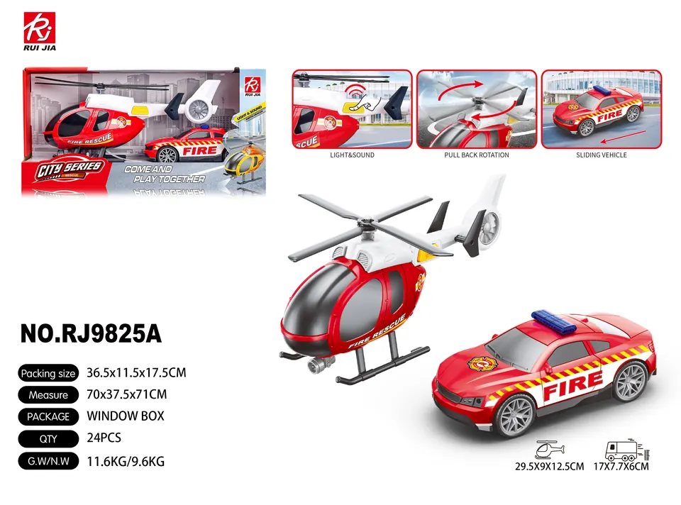 1:20 Fire Truck/Helicopter Approaching, With Lights And Sounds. Display Box wholesale from Qili Toys