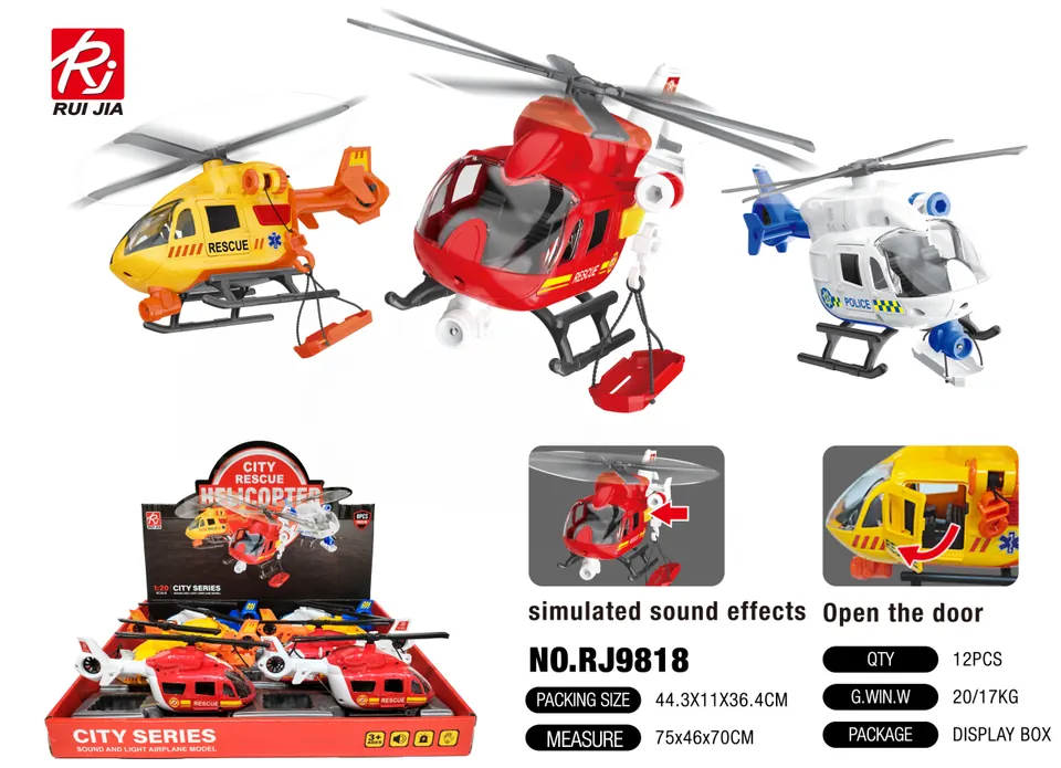 1:20 Firefighting Aircraft Display Set - Includes Lights, Sounds, Rotating Propellers, And A Lifting Basket (1 set contains 8 aircraft) Display Box wholesale from Qili Toys