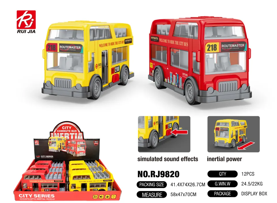 1:20 Tourist Bus Display Set - Features Include Inertia, Lights, And Sounds, Plus A Door That Opens (1 set contains 6 buses). Display Box wholesale from Qili Toys