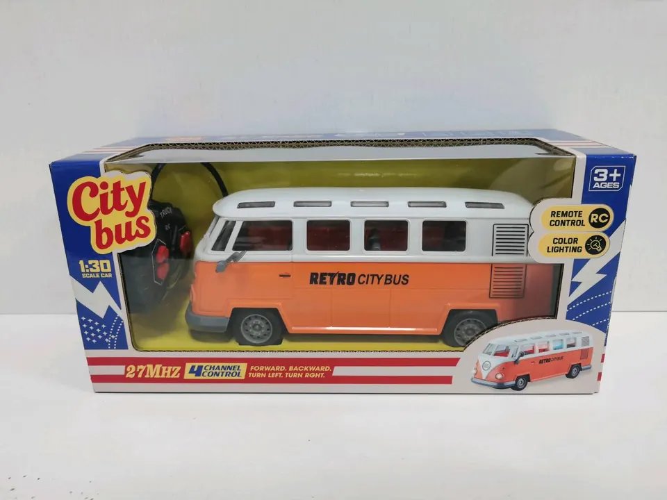 1:30 Four-Way 27MHZ Light Remote Control Retro Orange Bus (battery not included) Window Box wholesale from Qili Toys