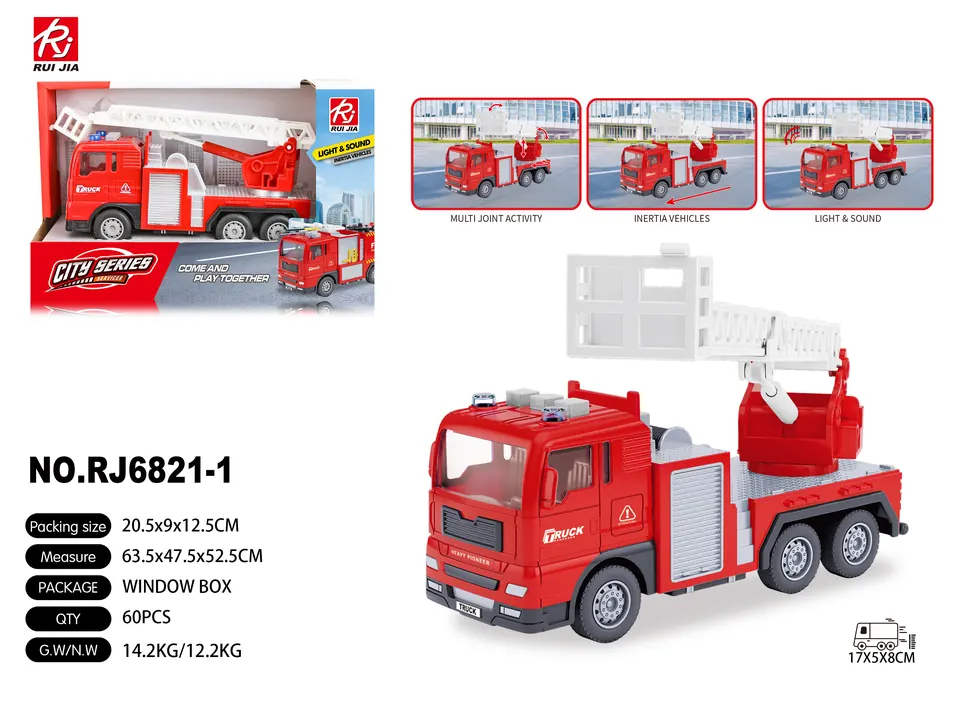 1:32 Fire Truck Ladder, Lights, And Sound Effects. Display Box wholesale from Qili Toys