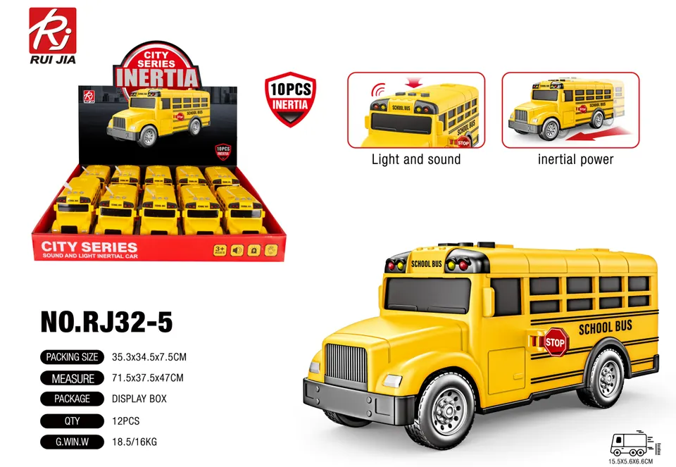 1:32 Scale Plastic Model School Bus (1 box contains 10 units) Display Box wholesale from Qili Toys