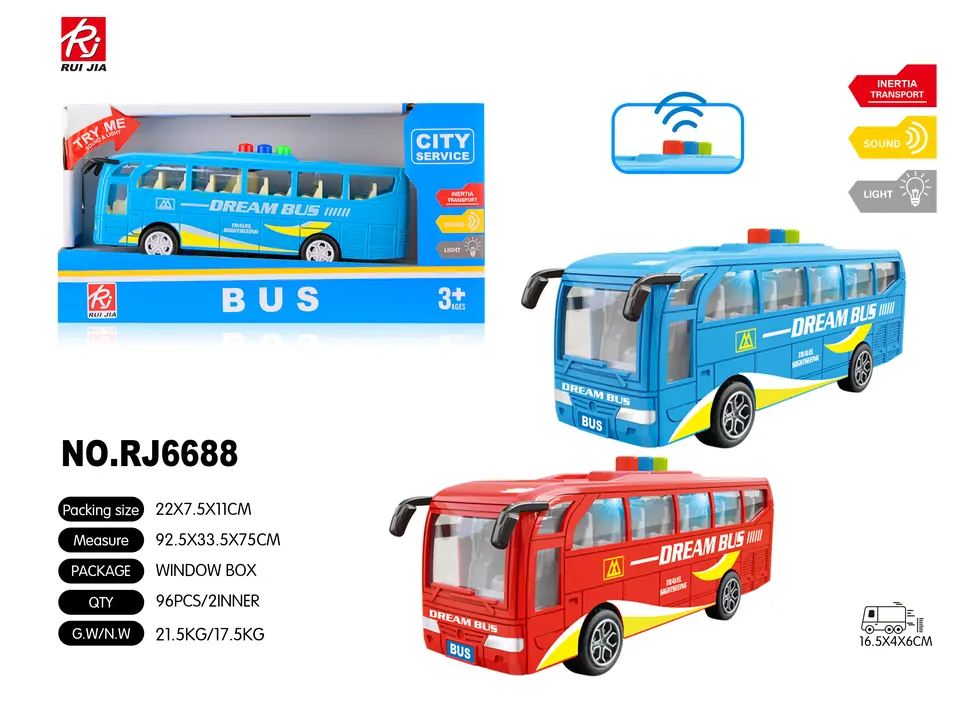 1:32 Scale Toy Bus, With Realistic Features Like Inertia, Lights, And Sounds. Display Box wholesale from Qili Toys