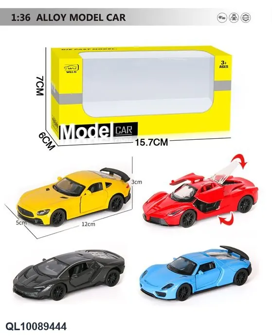 1/36 Alloy Car Model 3 Door Pull Back Sports Car 4 Colors 4 Styles Mixed Window Box wholesale from Qili Toys