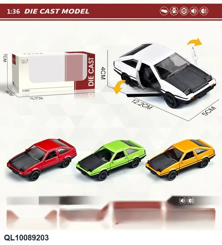 1/36 Alloy Car Model Door Opener, Sports Car 4 Colors Mixed Window Box wholesale from Qili Toys