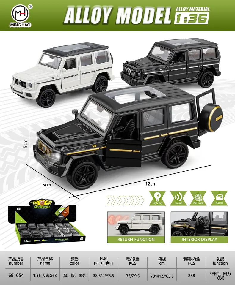 1:36 Scale Die-Cast Car Model Great Wall G63 (with sound and lights), 12 Pieces, Single Unit Price. Display Box wholesale from Qili Toys