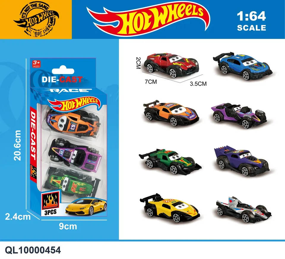 1:64 Alloy Sliding Sports Car 8 Types Mixed (3 pieces) Window Box wholesale from Qili Toys