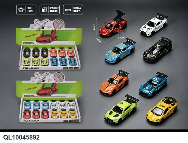 1:64 Pull Back Alloy Car (8 types mixed) 12PCS Display Box wholesale from Qili Toys