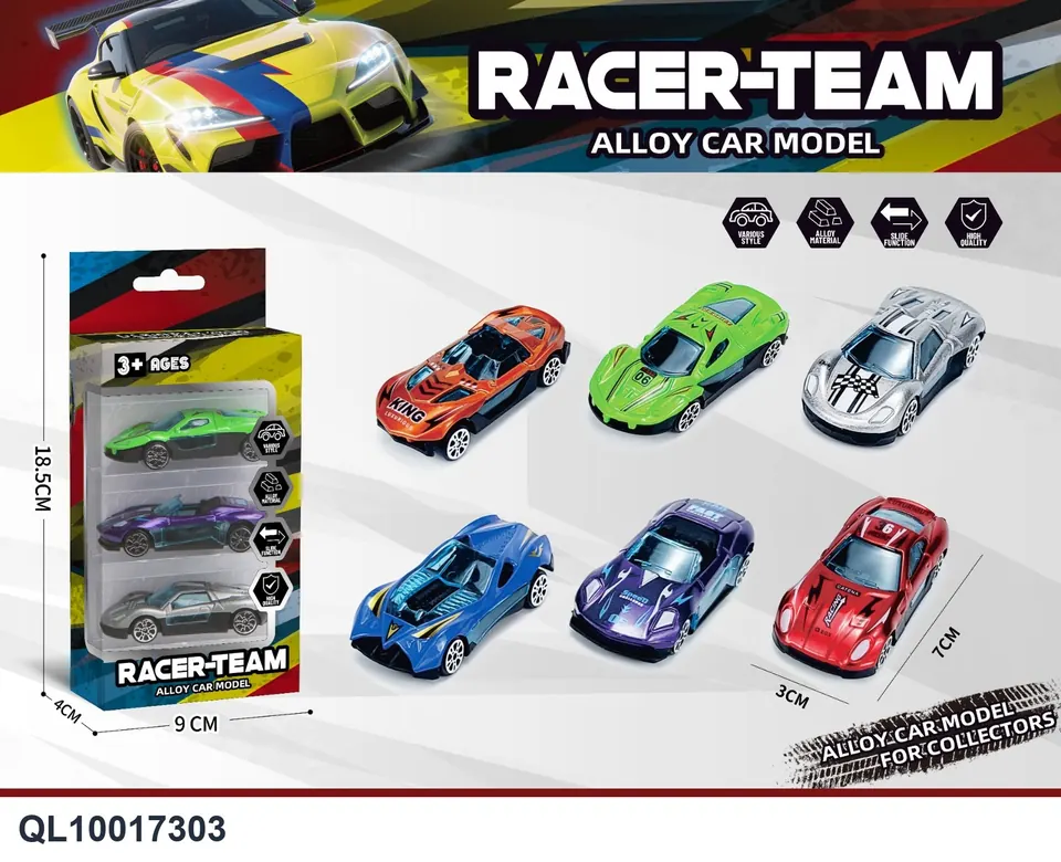 1:64 Sliding Alloy Car Set Of 3 (mixed set of 6 cars) Window Box wholesale from Qili Toys