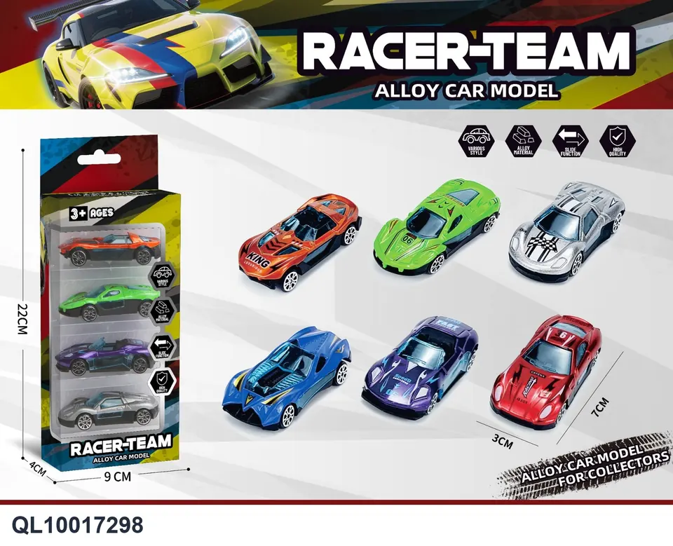 1:64 Sliding Alloy Car Set Of 4 (mixed set of 6 cars) Window Box wholesale from Qili Toys